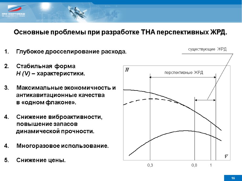 Основные проблемы при разработке ТНА перспективных ЖРД. 1.    Глубокое дросселирование расхода.